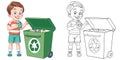 Coloring page with boy sorting garbage Royalty Free Stock Photo